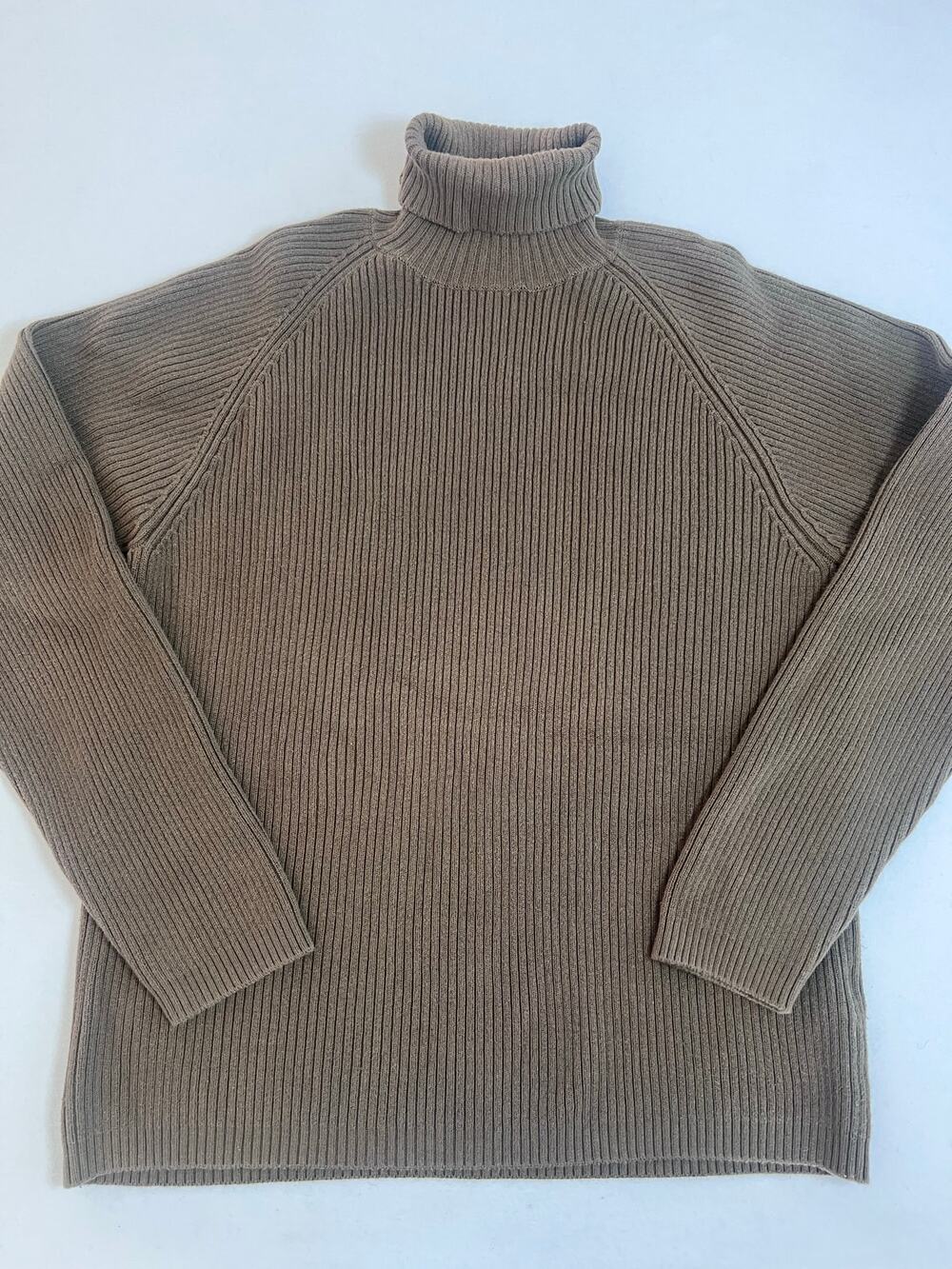 J.Crew Womens L Brown Ribbed Turtleneck Sweater Cotton Blend Quiet Luxury